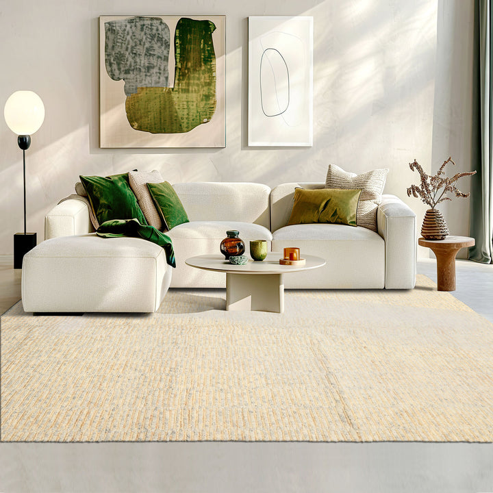 6x9 Ivory, Beige, Gray Color Hand Knotted Tibetan Wool & Jute Contemporary Oriental Rug