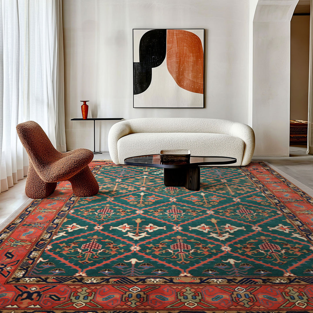 6x9 Turquoise, Orange, Ivory Color Hand Knotted Herati Bidjar New Zealand Wool Traditional Oriental Rug