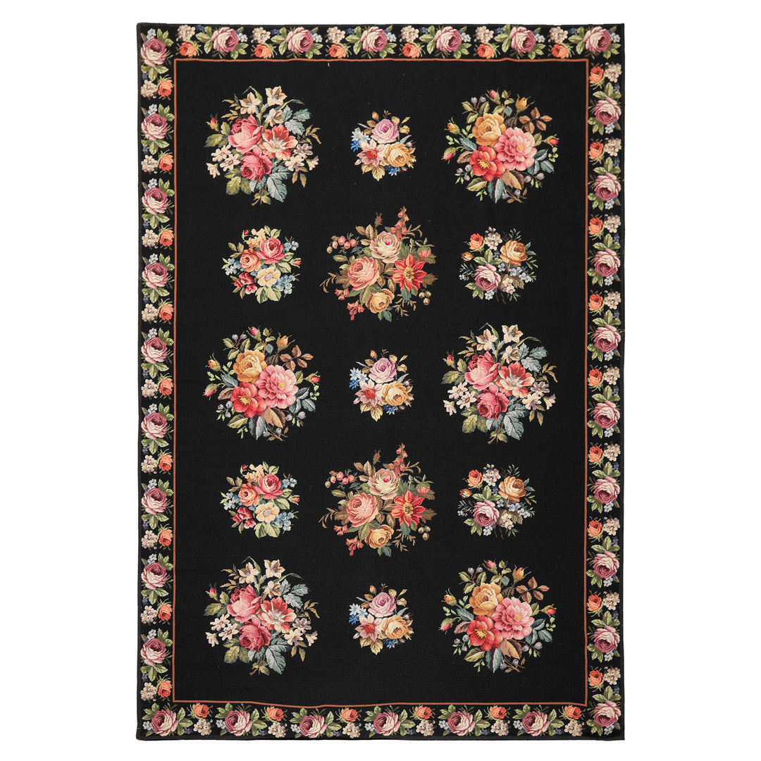 6x9 Black, Ivory, red Color Hand Woven French Aubusson Needlepoint Wool Traditional Oriental Rug