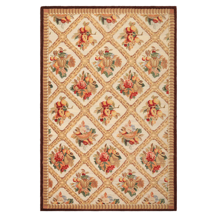 6x9 Ivory, Beige, Tan Color Hand Woven French Aubusson Savonnerie Wool Traditional Oriental Rug