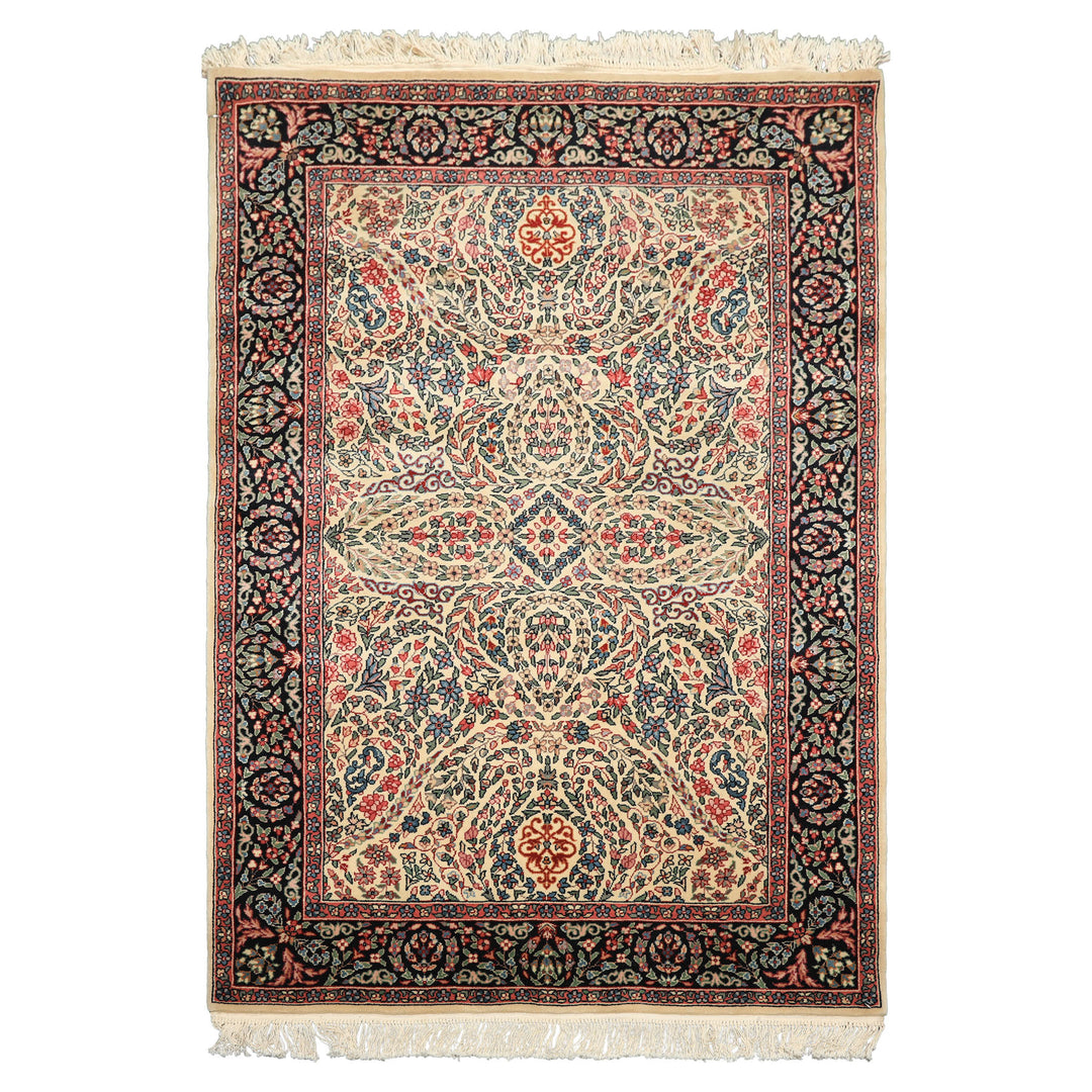 4x6 Ivory, Black, Rose Color Hand Knotted Kashan New Zealand Wool Traditional Oriental Rug