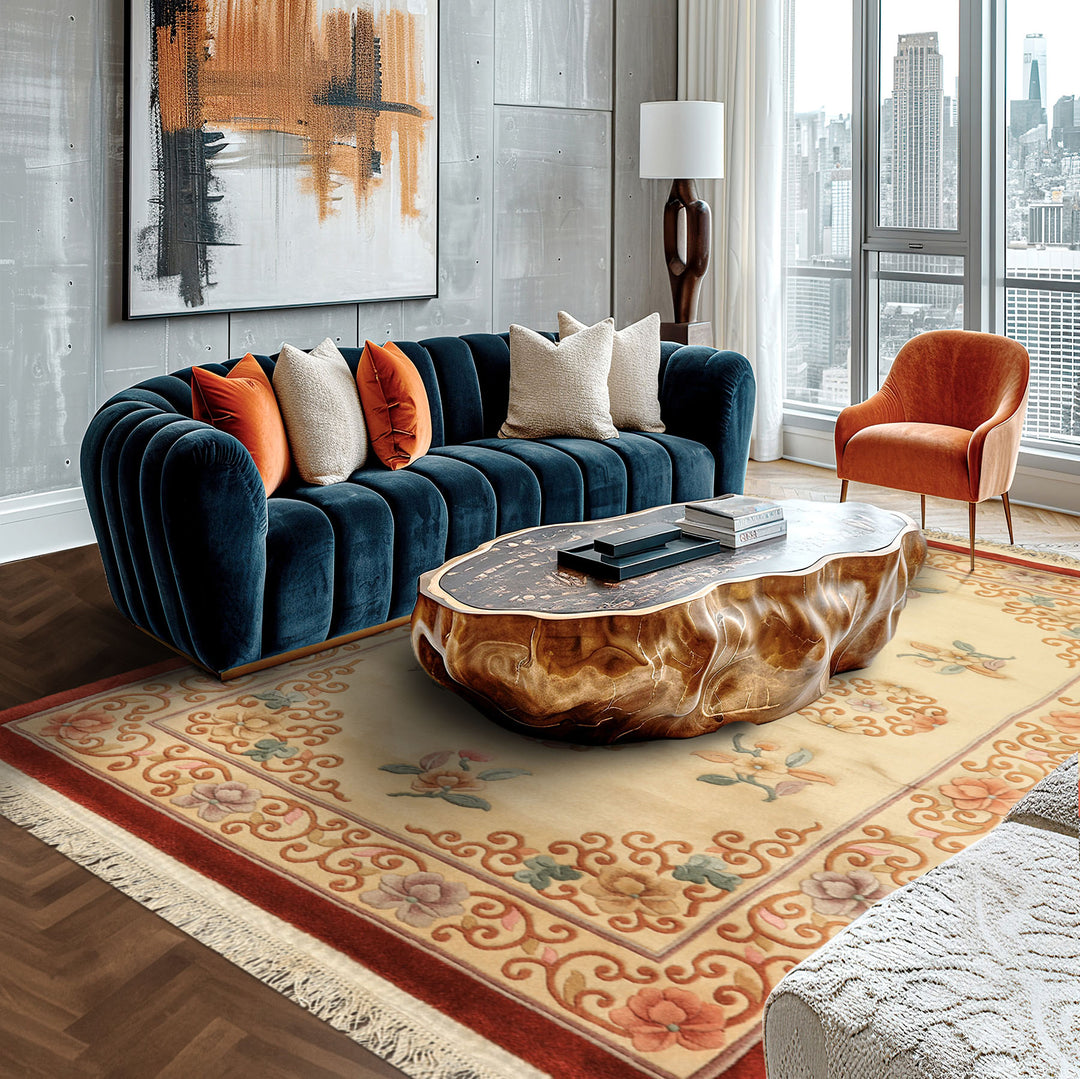 4x6 Beige, Caramel, Taupe Color Hand Knotted Chinese Art Deco Wool Traditional Oriental Rug