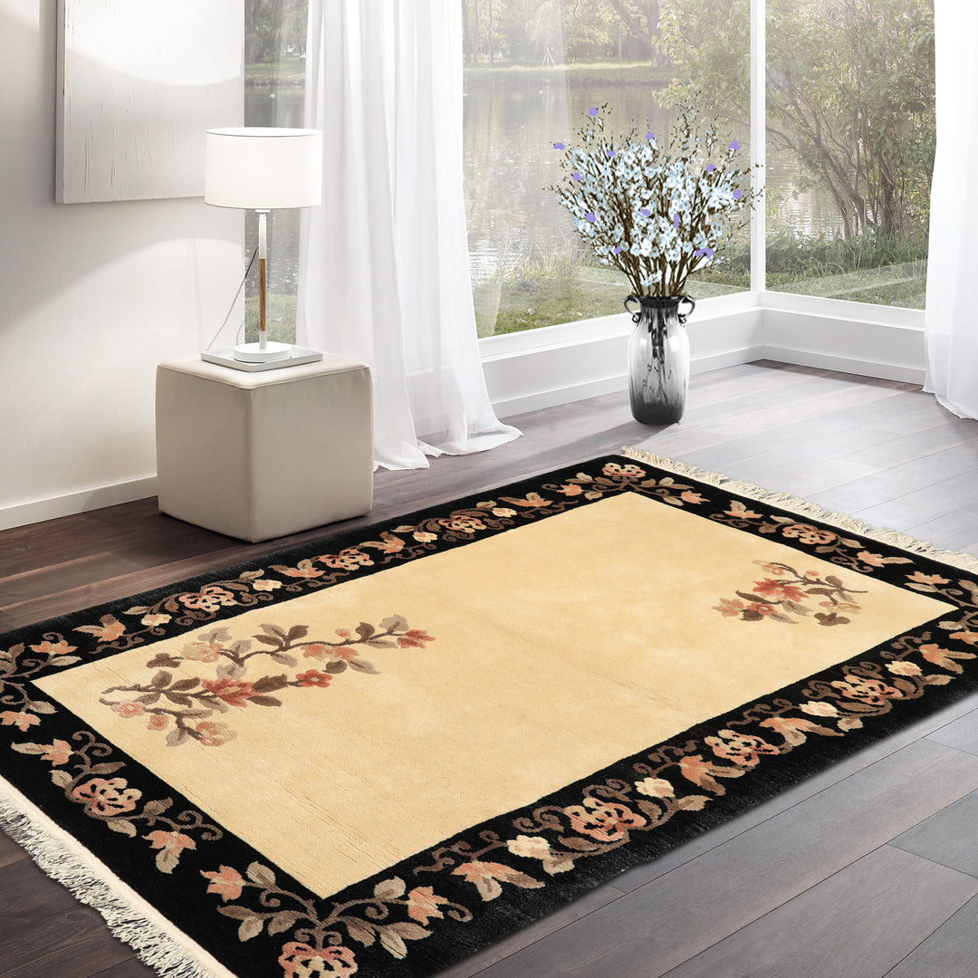 3x5 Beige, Charcoal, Blush Color Hand Knotted Chinese Art Deco Wool Traditional Oriental Rug