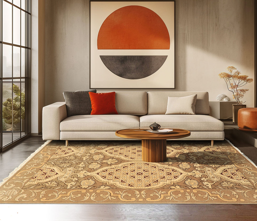 4x6 Moss, Beige, Light Gold Color Hand Knotted Art Deco Wool Arts & Crafts Oriental Rug