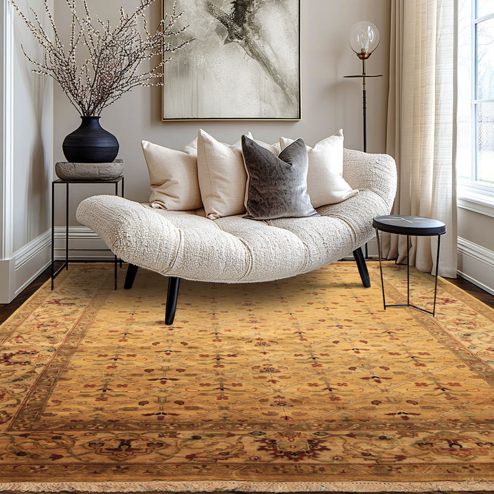 6x9 Gold, Beige, Rust Color Hand Knotted Agra Wool Traditional Oriental Rug