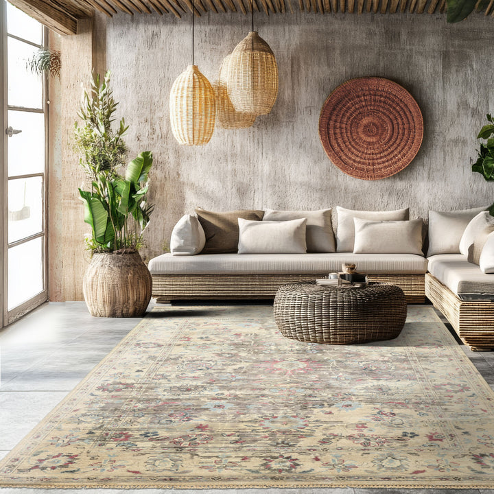 6x9 Taupe, Gray, Ivory Color Hand Knotted Oushak Wool Transitional Oriental Rug