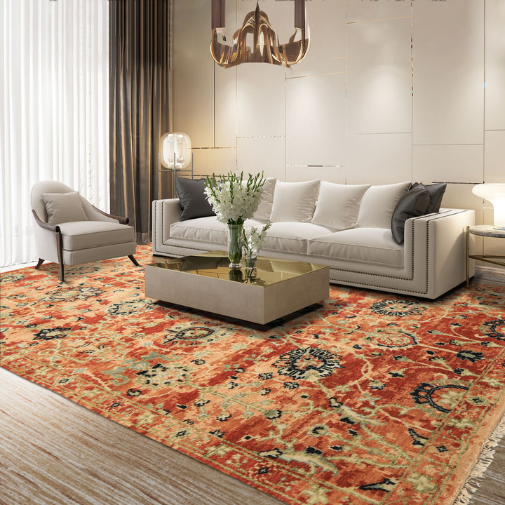 6x9 Burnt Orange, Blush, Aqua Color Hand Knotted Oushak Wool Arts & Crafts Oriental Rug