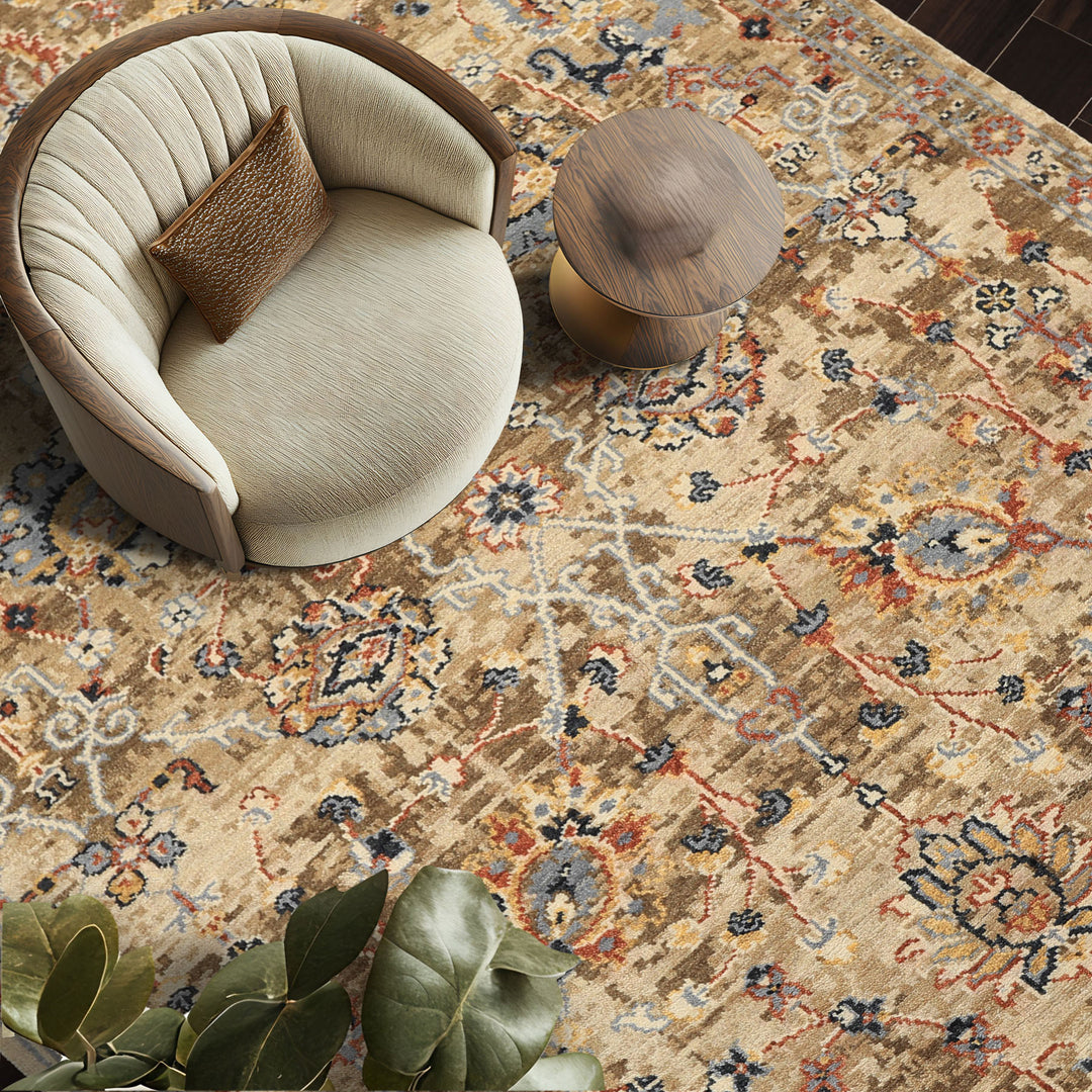 6x9 Beige, Rust, Navy Color Hand Knotted Oushak Wool Arts & Crafts Oriental Rug