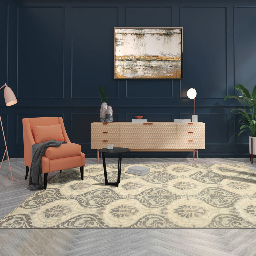 6x9 Ivory, Faded Mint, Gray Color Hand Knotted Oushak Wool Transitional Oriental Rug