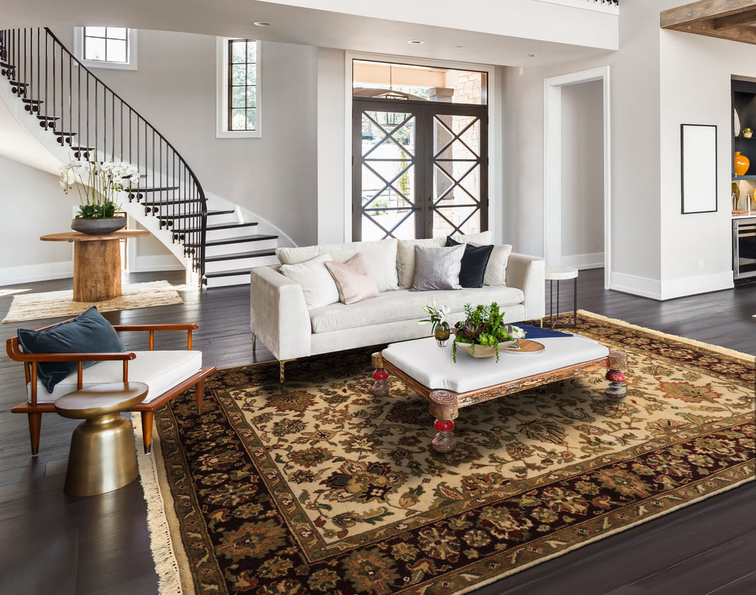 5x7 Beige, Maroon, Green Color Hand Knotted Agra Wool Traditional Oriental Rug