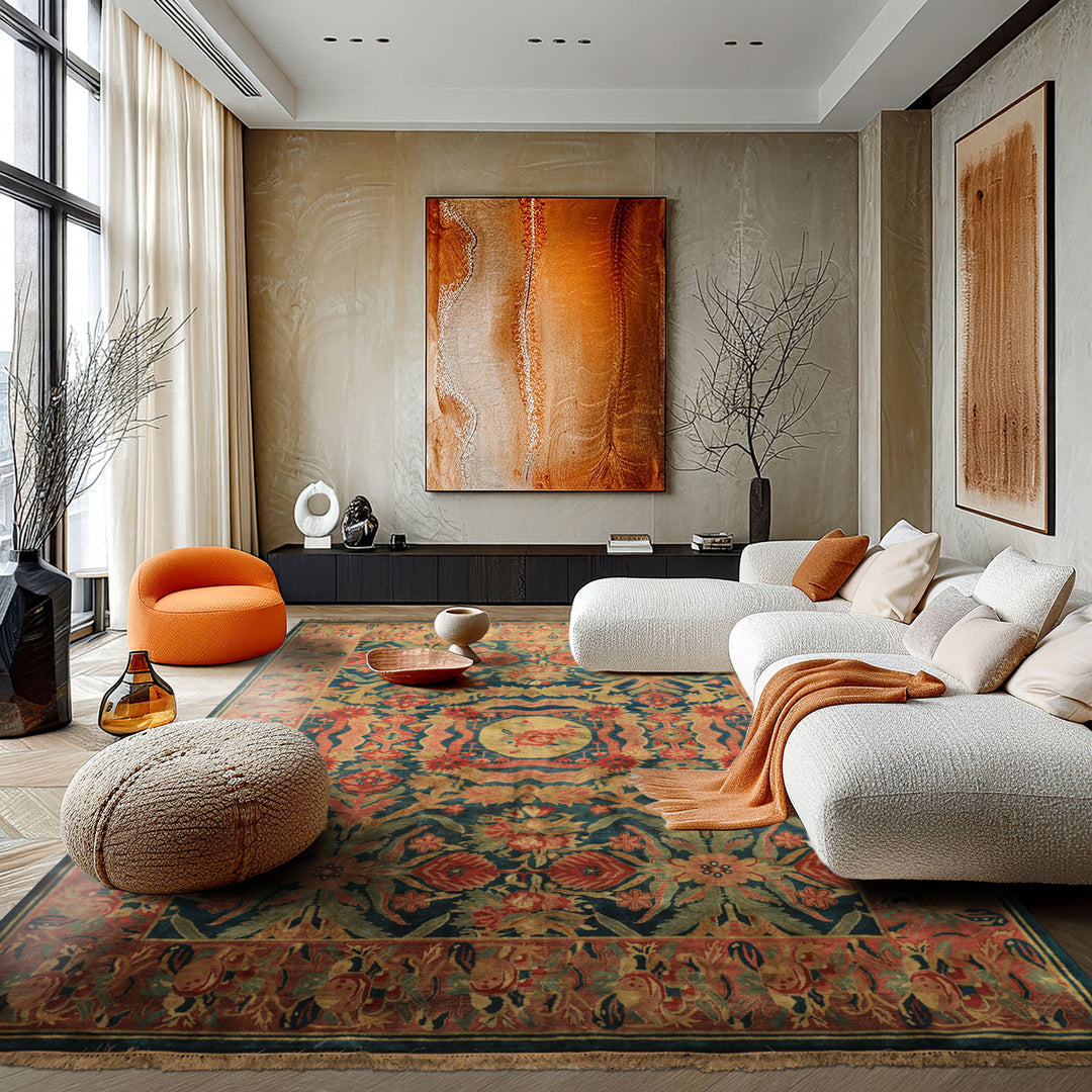 9x12 Teal, Turquoise, Rose Color Hand Knotted Oushak Wool Arts & Crafts Oriental Rug