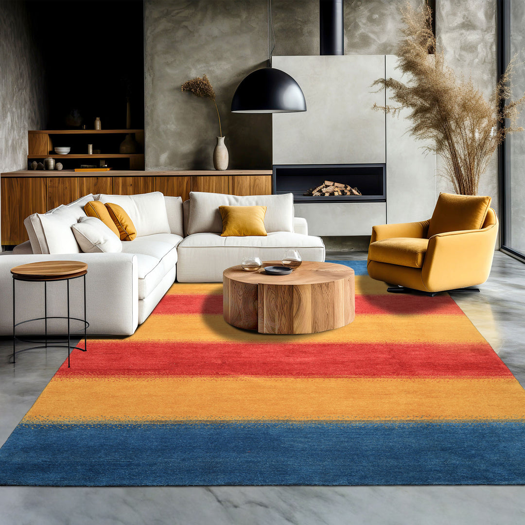 8x11 Gold, Rasberry, Aqua Color Hand Knotted Indo Gabbeh Wool Modern & Contemporary Oriental Rug