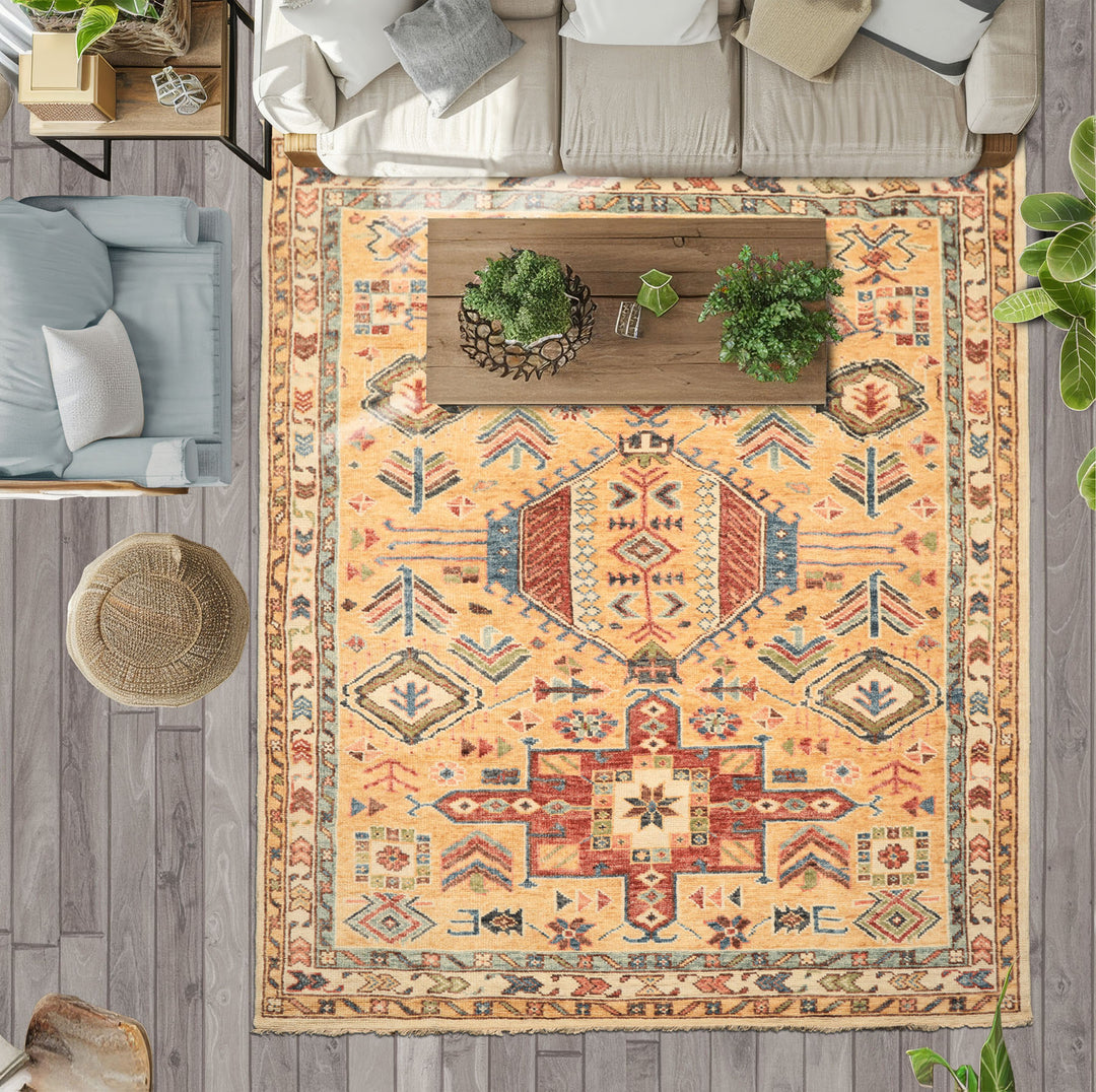 8x10 Peach, Ivory, Rust Color Hand Knotted Oushak Wool Traditional Oriental Rug