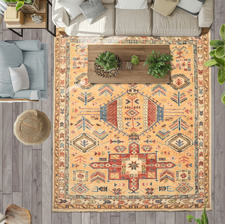8x10 Peach, Ivory, Rust Color Hand Knotted Oushak Wool Traditional Oriental Rug