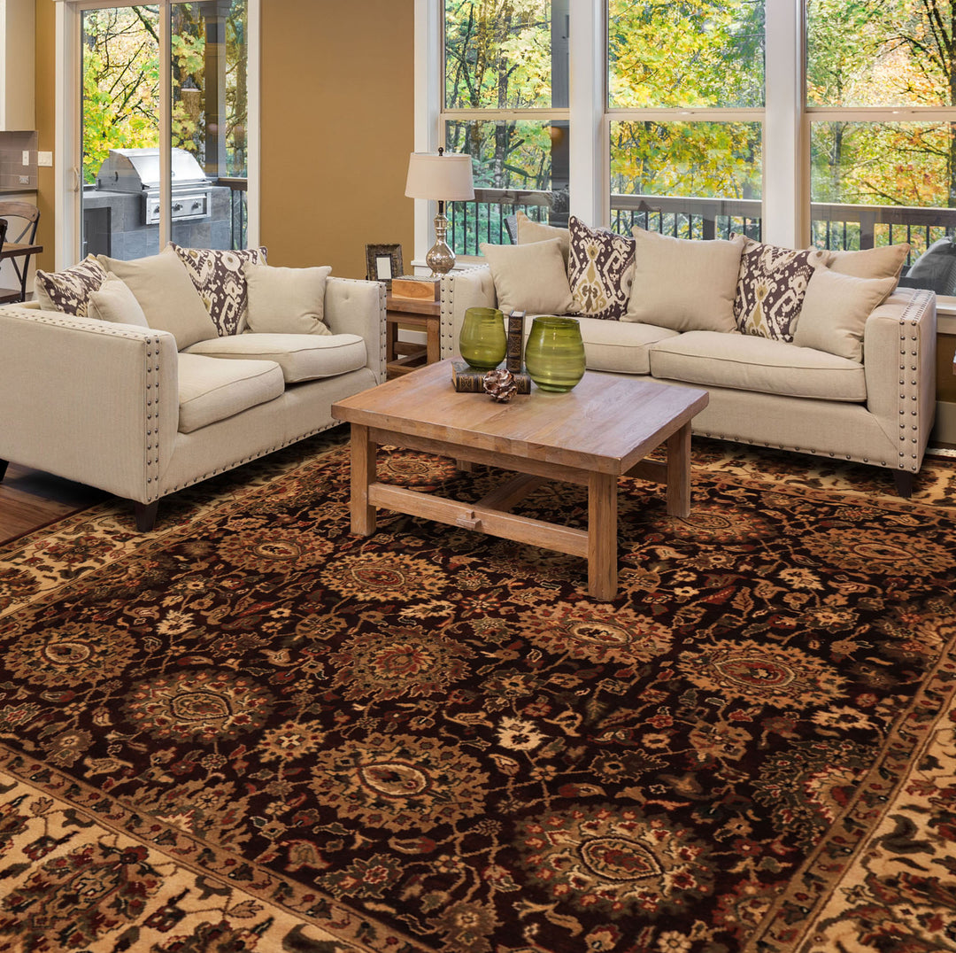 Square Chocolate, Ivory, Tan Color Hand Knotted Agra New Zealand Wool Traditional Oriental Rug