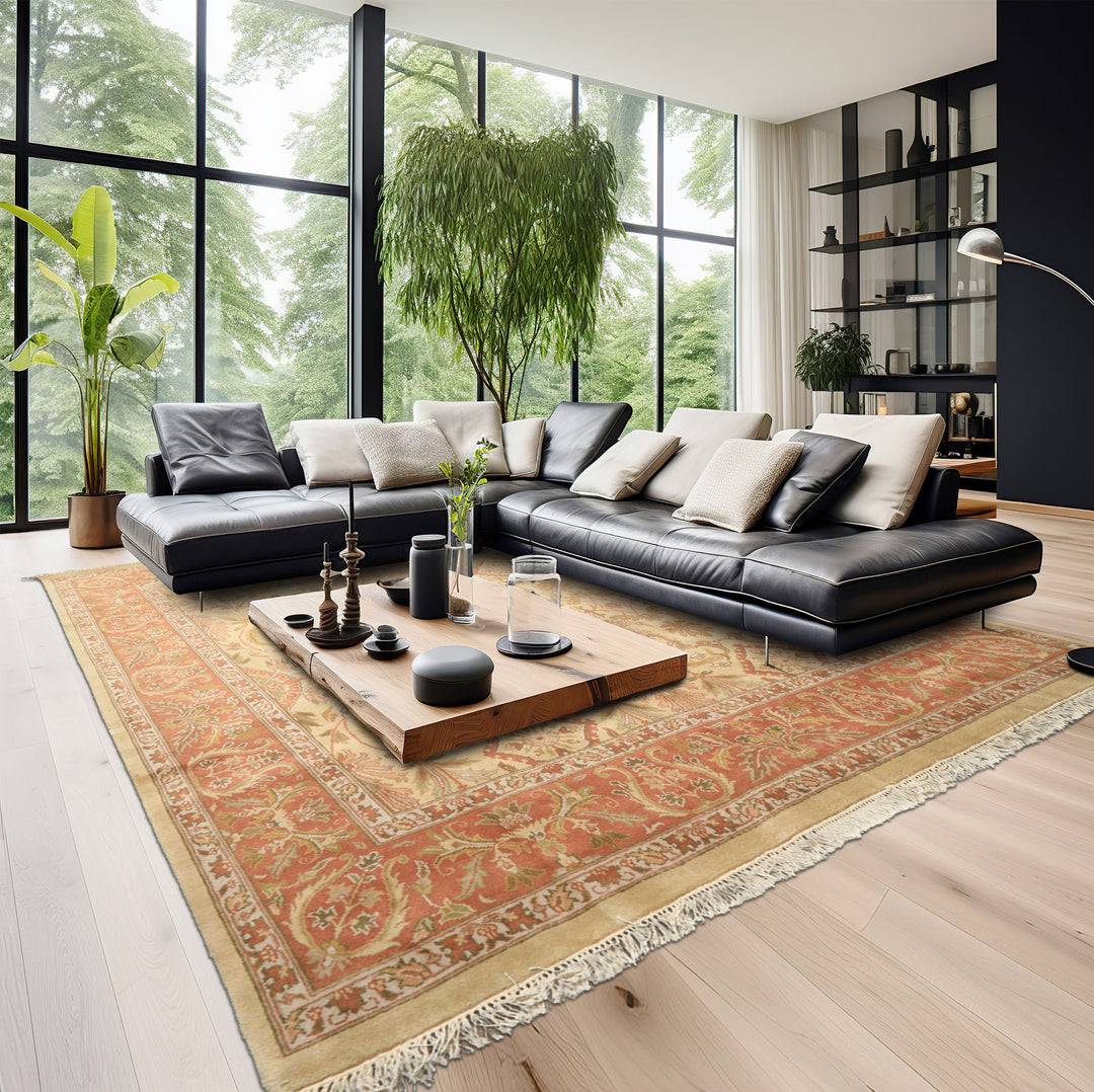 8x10 Beige, Blush, Sage Color Hand Knotted Oushak Wool Traditional Oriental Rug