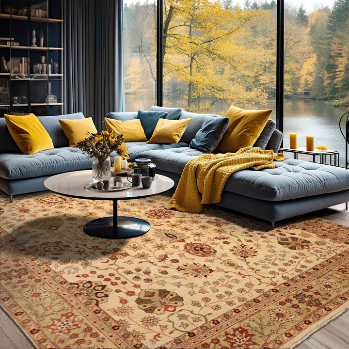 9x12 Beige, Sage, Rust Color Hand Knotted Chobi Peshawar Wool Traditional Oriental Rug