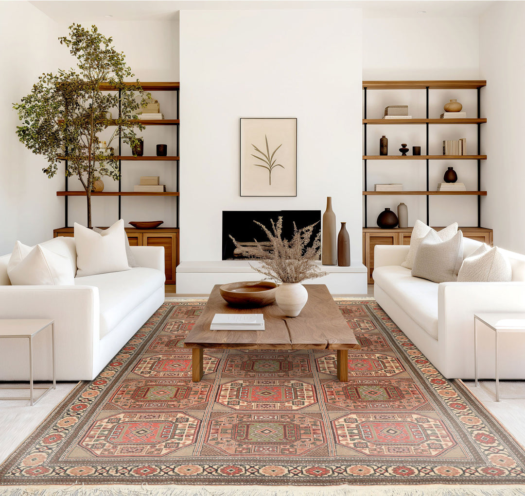 6x10 Blush, Rose, Ivory Color Hand Knotted Shirvan Wool Tribal Oriental Rug