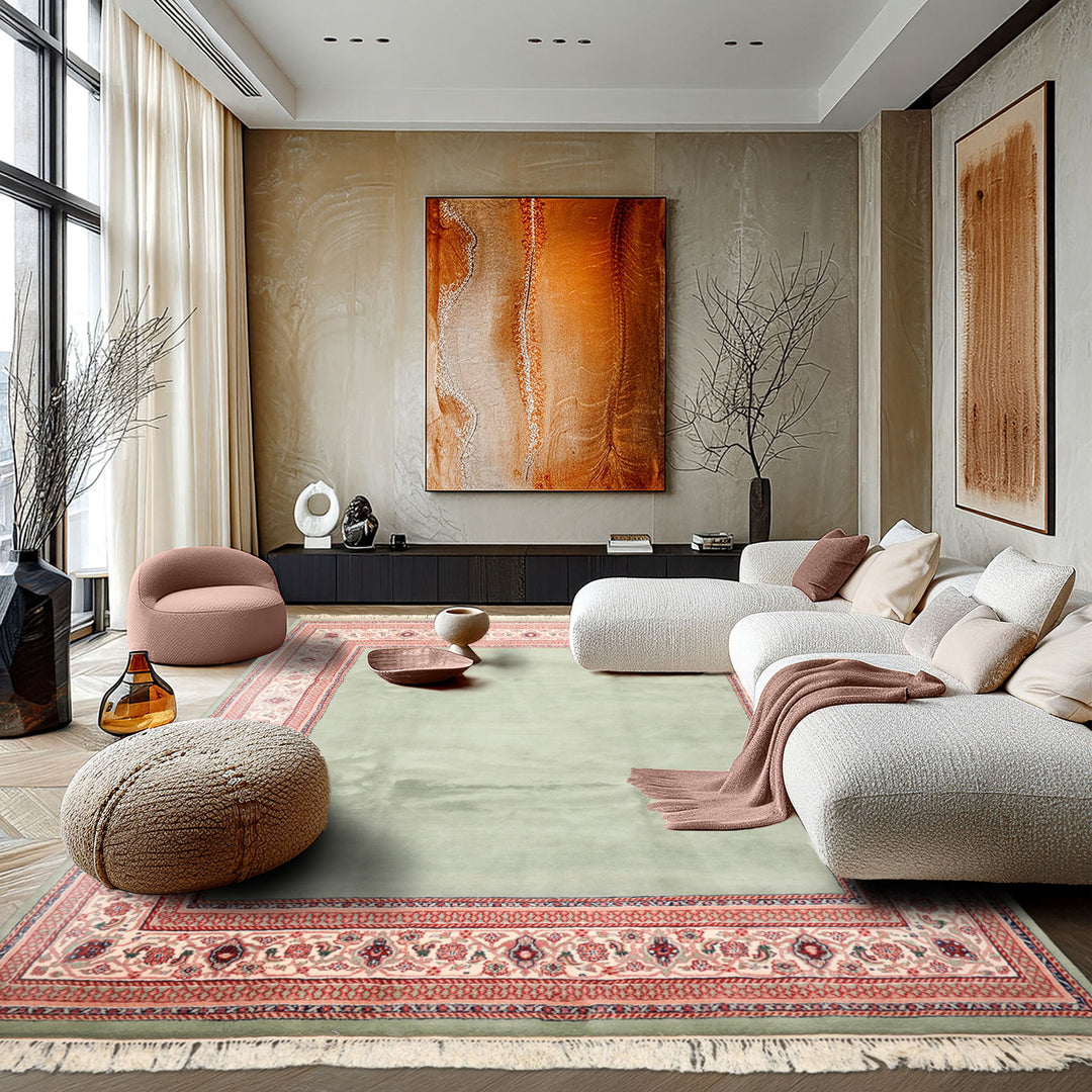 8x10 Mint, Ivory, Blush Color Hand Knotted Indo Tabriz Wool Traditional Oriental Rug