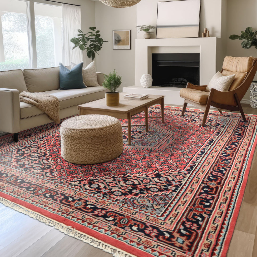 6x9 Rose, Charcoal, Aqua Color Hand Knotted Indo Persian Wool Traditional Oriental Rug