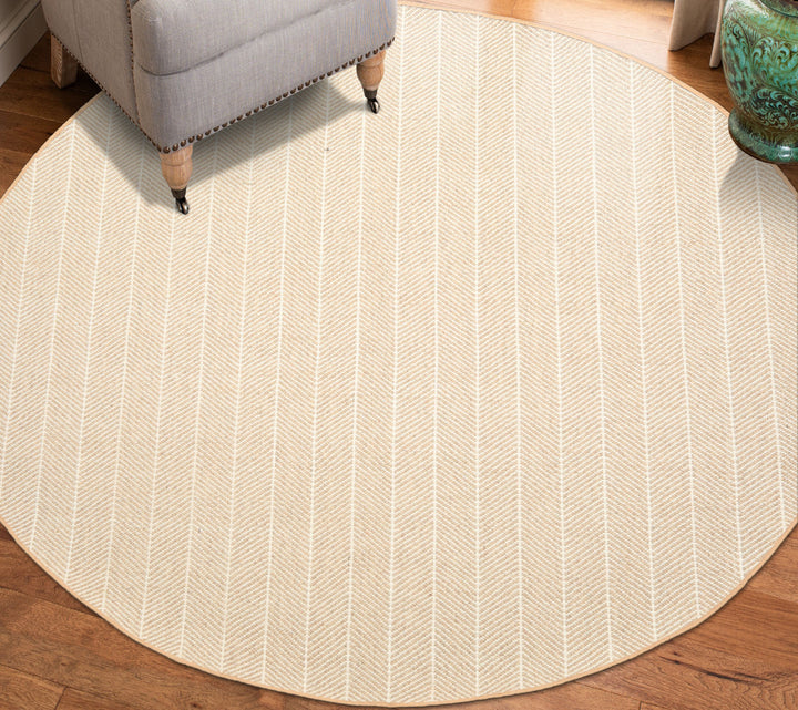 Round Tan, Ivory, Color Hand Woven Flatweave Wool Modern & Contemporary Oriental Rug