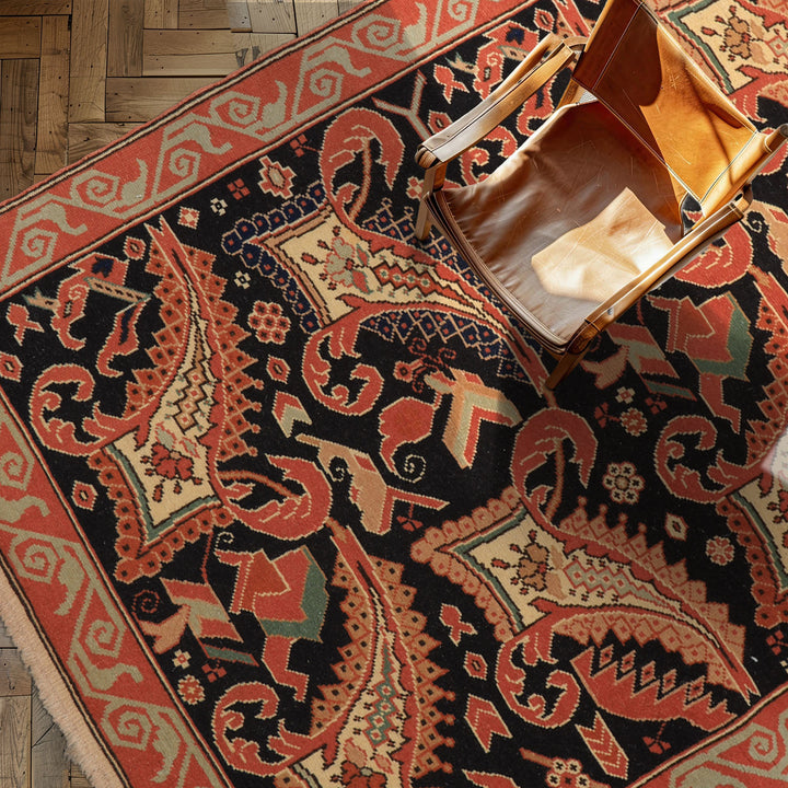 3x5 Charcoal, Burnt Orange, Ivory Color Hand Knotted Oushak Wool Arts & Crafts Oriental Rug