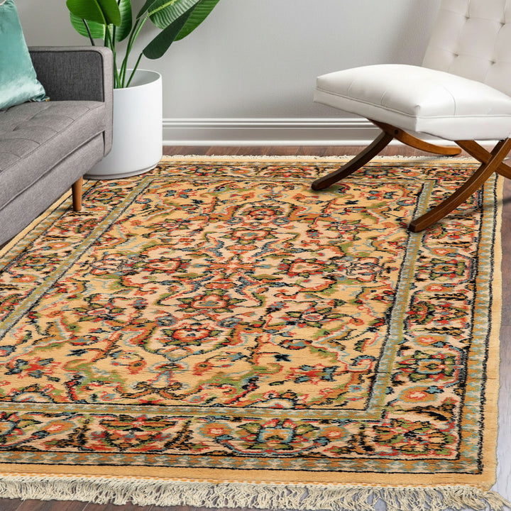 4x6 Beige, Lime, Burnt Orange Color Hand Knotted Indo Oushak Wool Arts & Crafts Oriental Rug