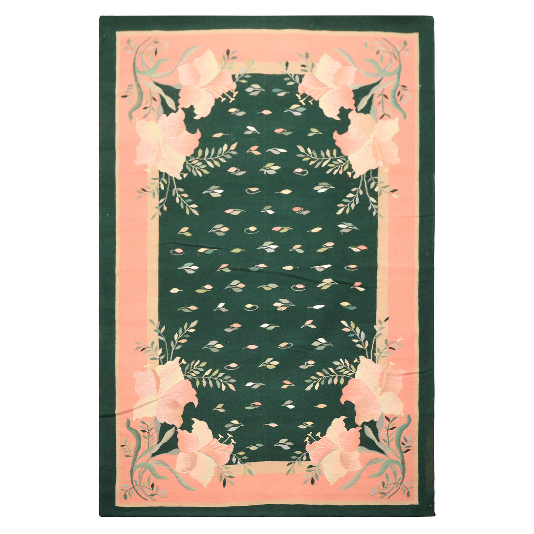 6x9 Green, Pink, Beige Color Hand Woven Durry Kilim Wool Traditional Oriental Rug