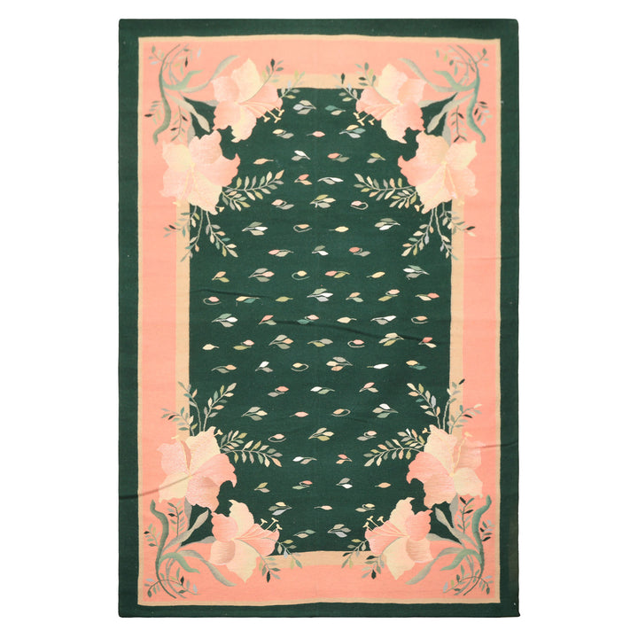 6x9 Green, Pink, Beige Color Hand Woven Durry Kilim Wool Traditional Oriental Rug