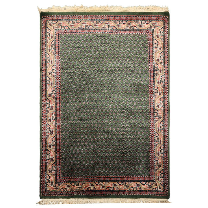 4x6 Green, Ivory, Blue Color Hand Knotted Boteh Wool Traditional Oriental Rug