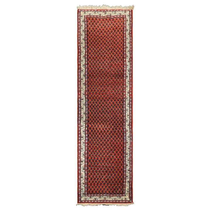 Runner Orange, Ivory, Celadon Color Hand Knotted Boteh Wool Traditional Oriental Rug