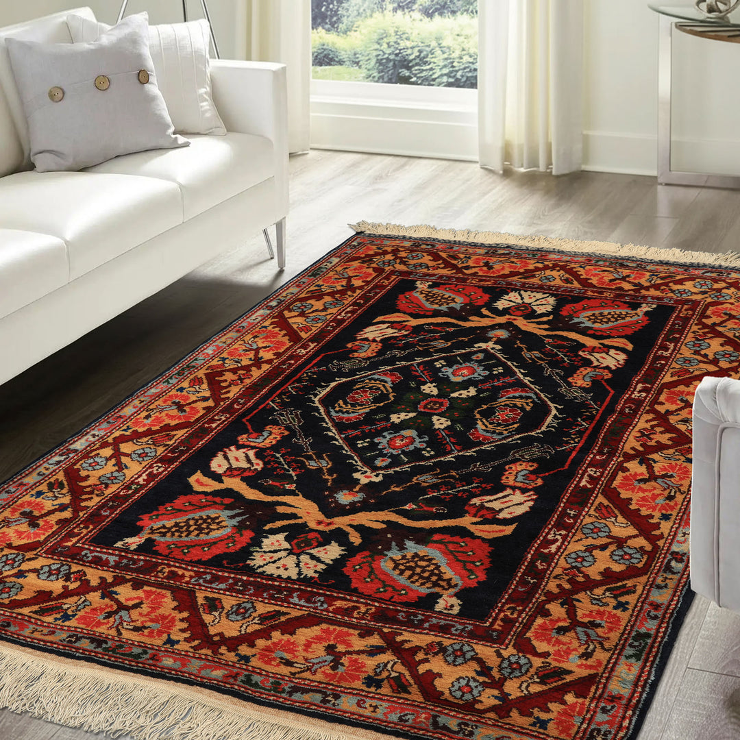 4x6 Navy, Gold, Burgundy Color Hand Knotted Turkish Oushak Wool Arts & Crafts Oriental Rug