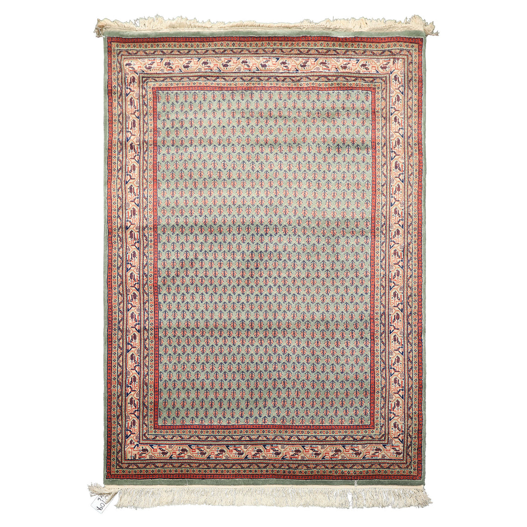 4x6 Sage, Rose, Blush Color Hand Knotted Boteh Wool Traditional Oriental Rug