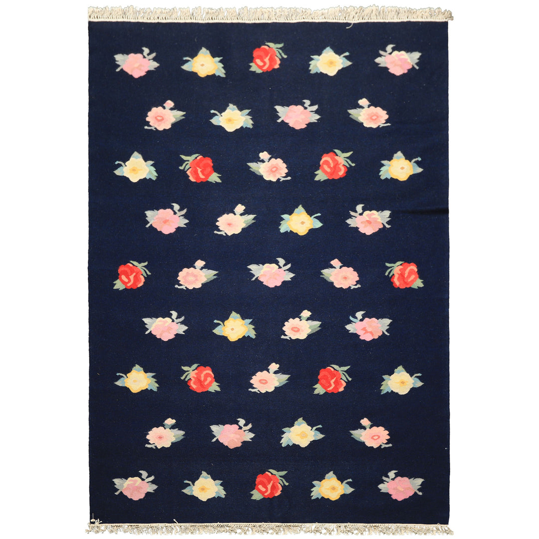 6x9 Navy, Multi, Color Hand Woven Caucasian Kilim Wool Transitional Oriental Rug