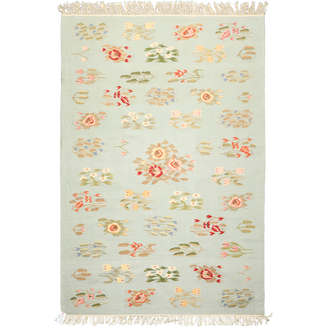 6x9 Mint, Green, Blush Color Hand Woven Caucasian Kilim Wool Transitional Oriental Rug