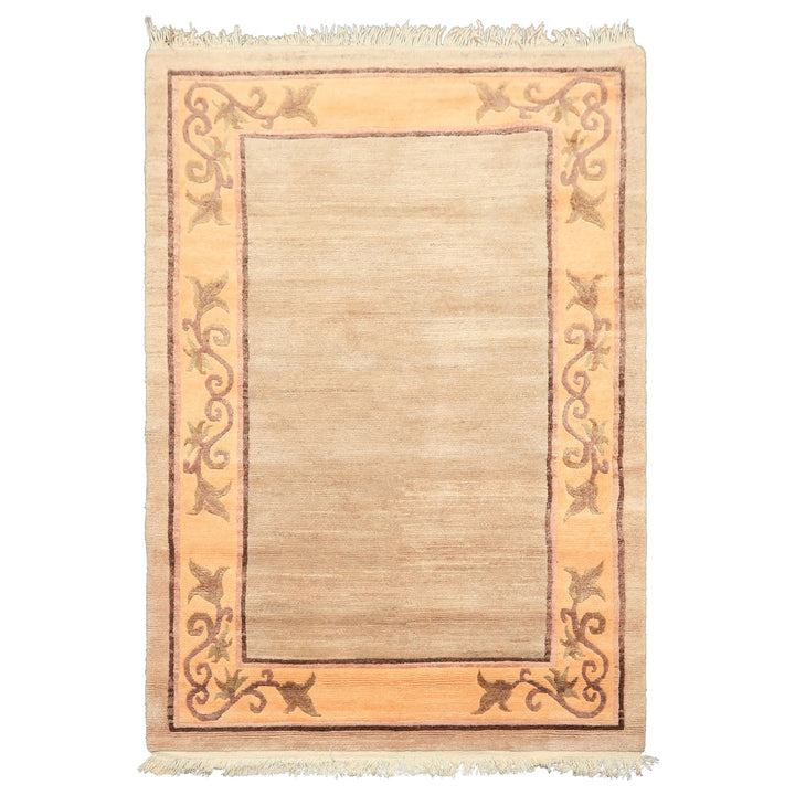 4x6 Beige, Peach, Brown Color Hand Knotted Tibetan Wool Traditional Oriental Rug