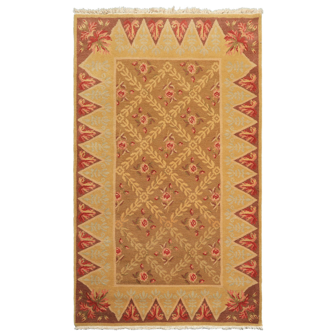 4x6 Brown, Gold, Green Color Hand Knotted Caucasian Wool Traditional Oriental Rug