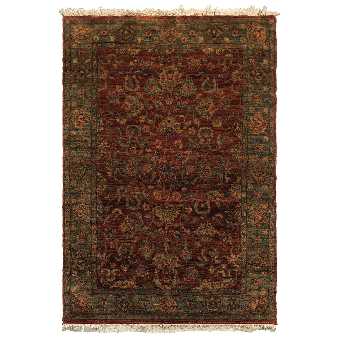 4x6 Rust, Green, Gold Color Hand Knotted Samad Wool Traditional Oriental Rug