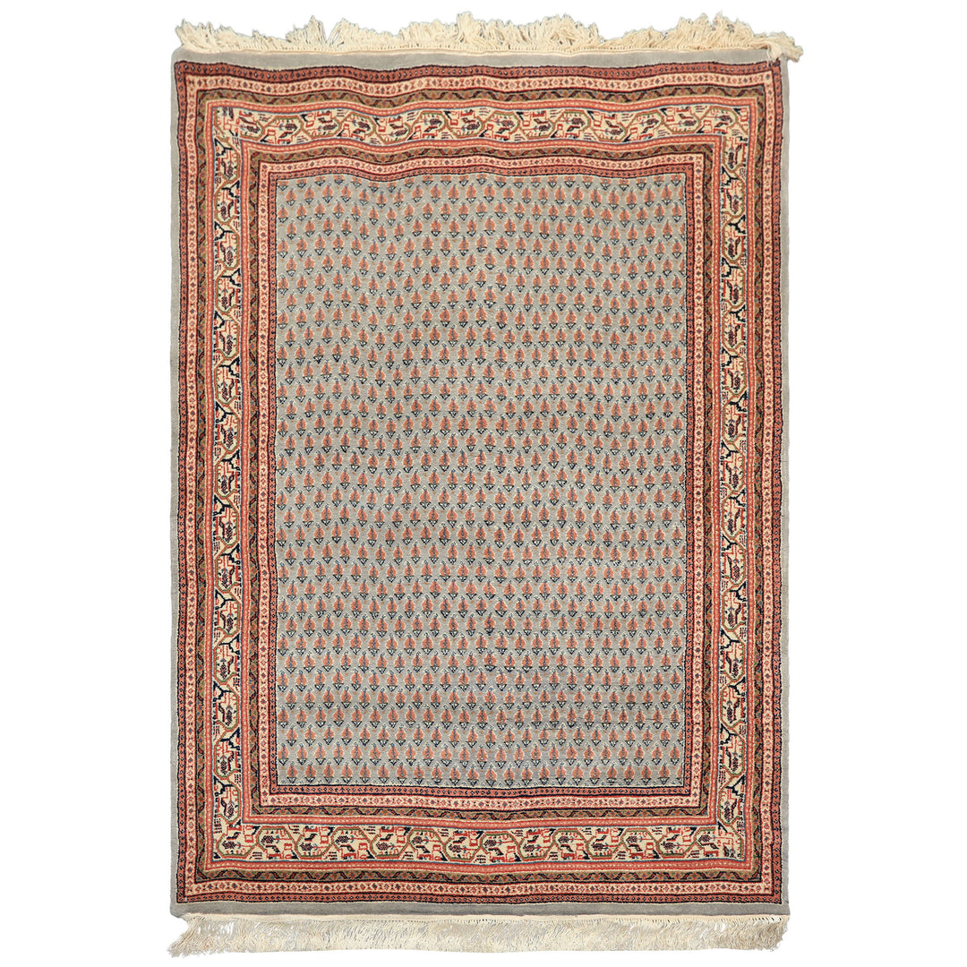 4x6 Slate, Ivory, Rose Color Hand Knotted Boteh Wool Traditional Oriental Rug