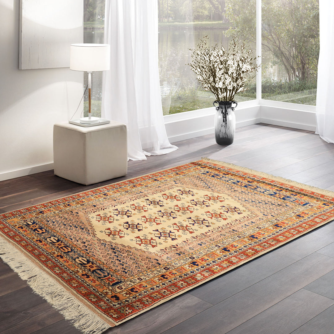 4x6 Beige, Burnt Orange, Gold Color Hand Knotted Turkish Kula Wool Traditional Oriental Rug