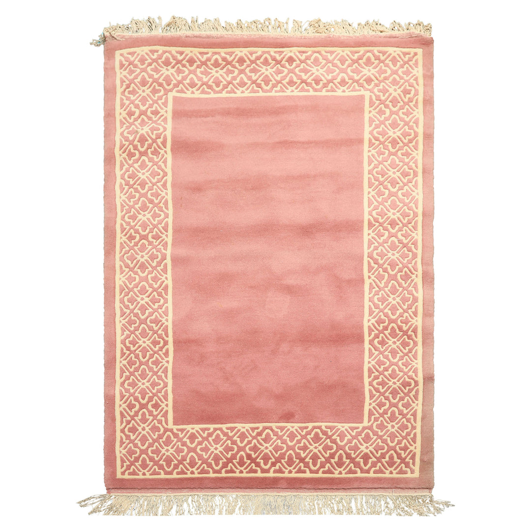 4x6 Blush, Ivory, Color Hand Knotted Indo Tibetan Wool Transitional Oriental Rug