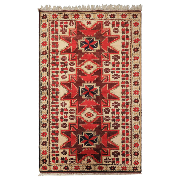4x6 Ivory, Red, Maroon Color Hand Knotted Turkish Kula Wool Traditional Oriental Rug