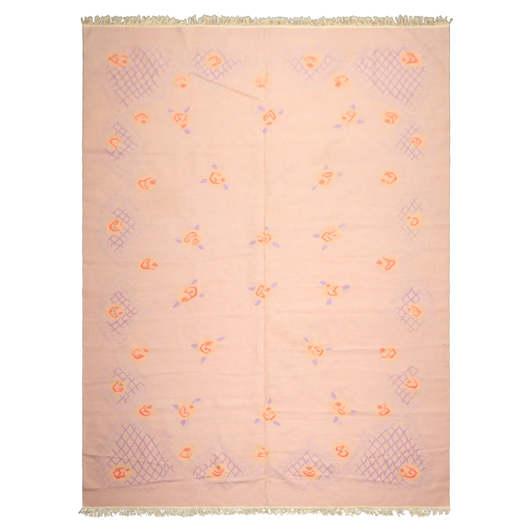 9x12 Baby Pink, Lavender, Blush Color Hand Woven Dhurry Kilim Wool Transitional Oriental Rug