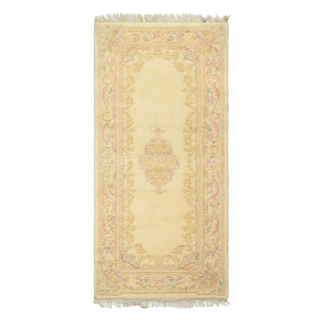 Runner Ivory, Mint, Lavender Color Hand Knotted French Aubusson savonnerie Wool Traditional Oriental Rug