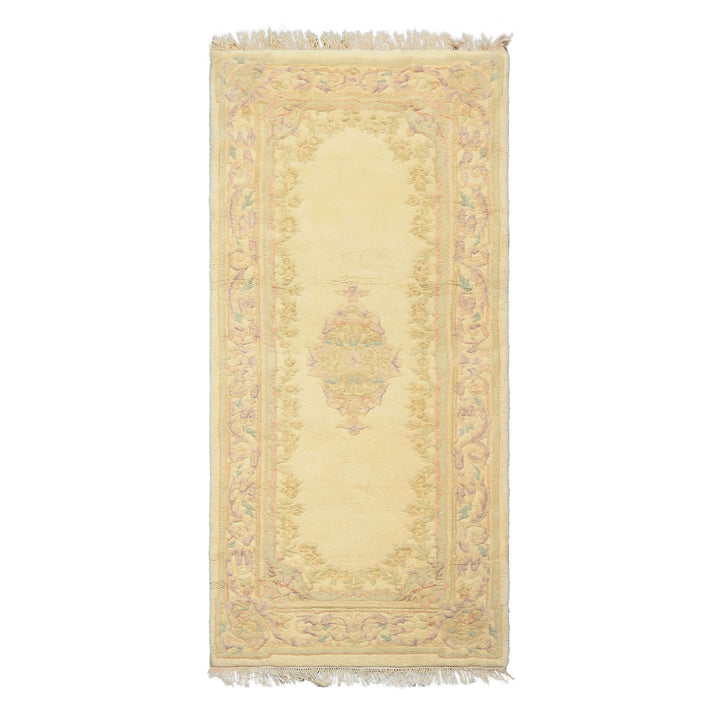Runner Ivory, Mint, Lavender Color Hand Knotted French Aubusson savonnerie Wool Traditional Oriental Rug