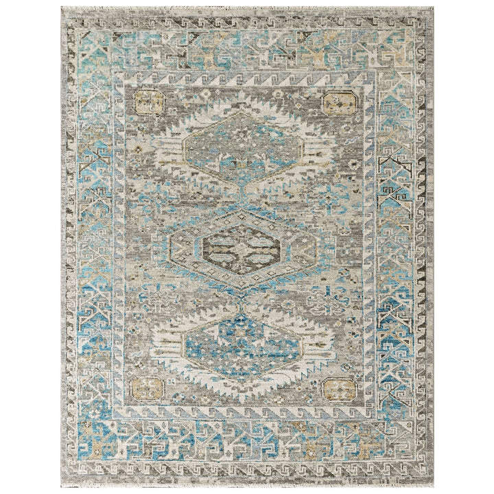 8x10 Gray, Aqua, Blue Color Hand Knotted Oushak Wool  Oriental Rug