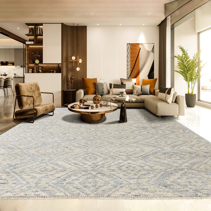 Multi Size Gray Blue Color Hand Knotted Oushak Wool  Oriental Rug