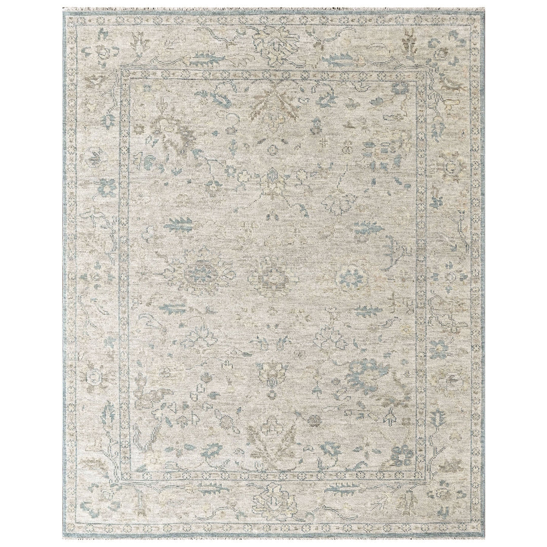 9x12 Gray, Beige, Blue Color Hand Knotted Oushak Wool Transitional Oriental Rug