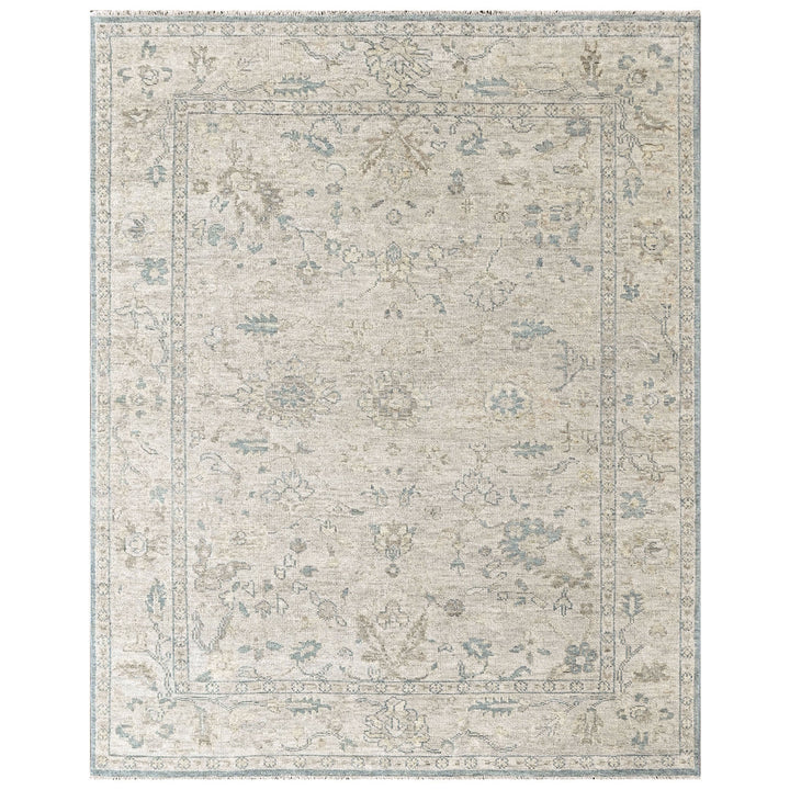 9x12 Gray, Beige, Blue Color Hand Knotted Oushak Wool Transitional Oriental Rug