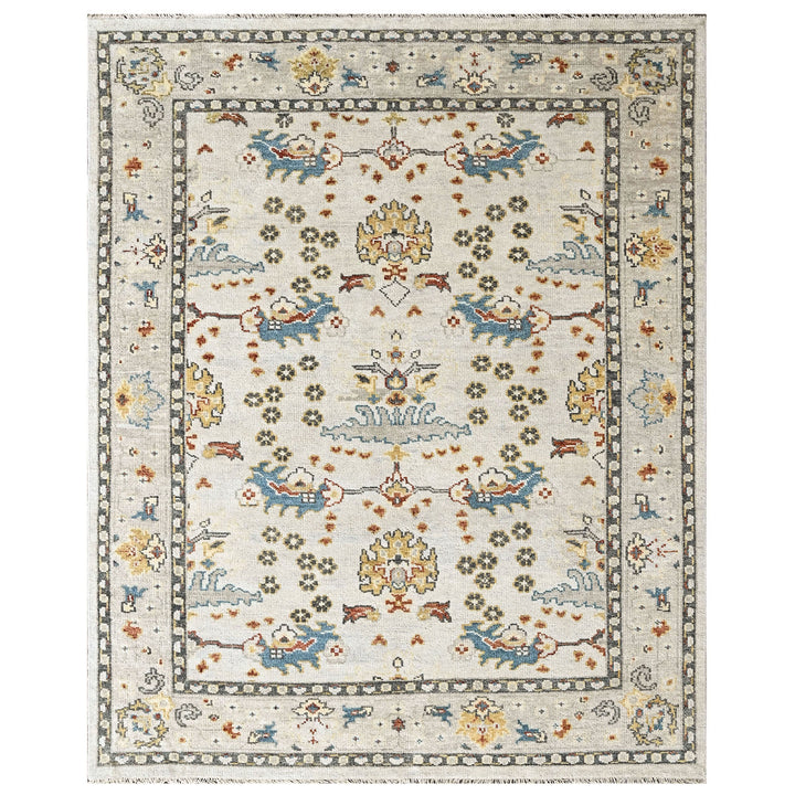 8x10 Ivory, Gray, Gold Color Hand Knotted Oushak Wool Transitional Oriental Rug